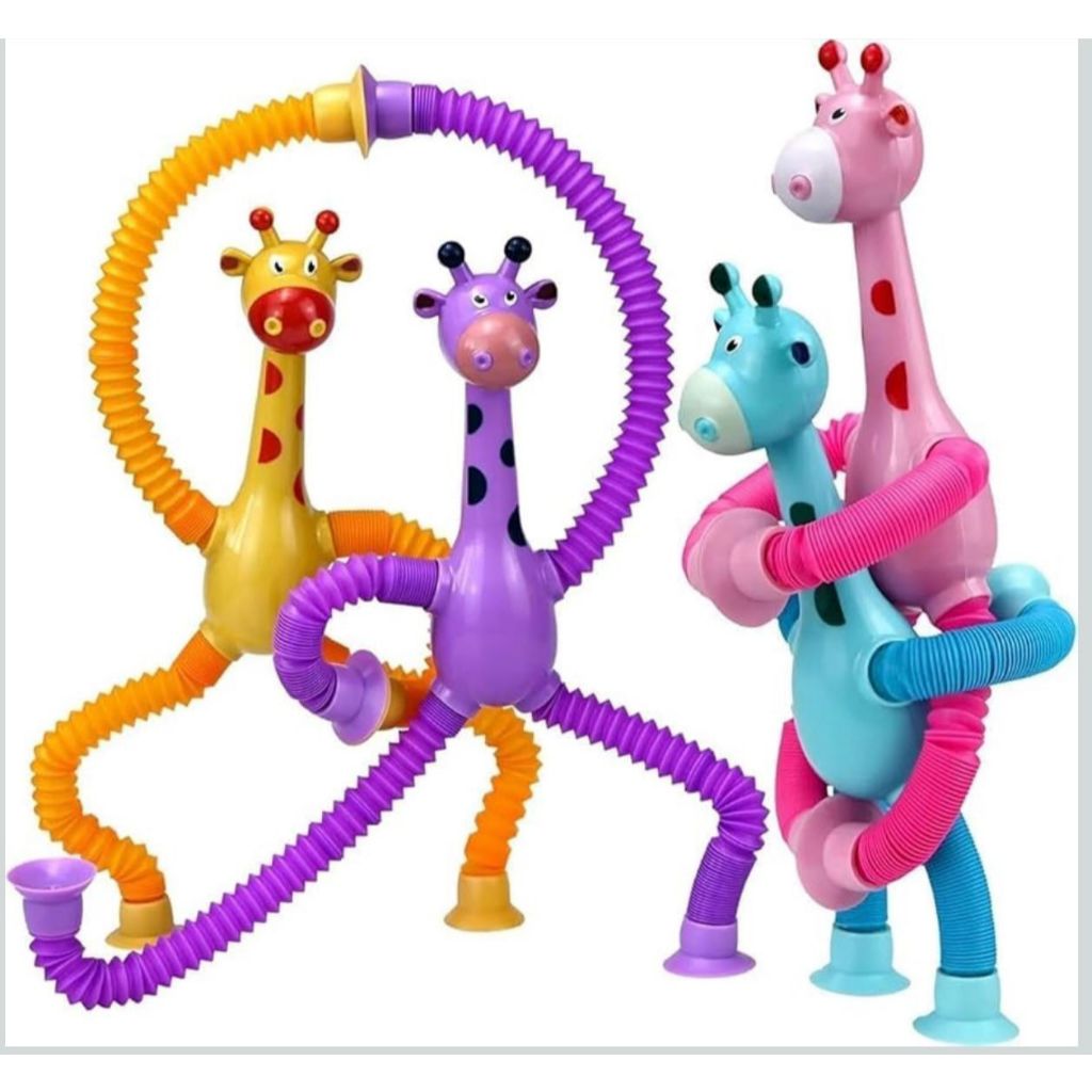 kit com 4 girafas estica e gruda ventosa melman pop it tubo tiktok com led brinquedo infantil interativo
