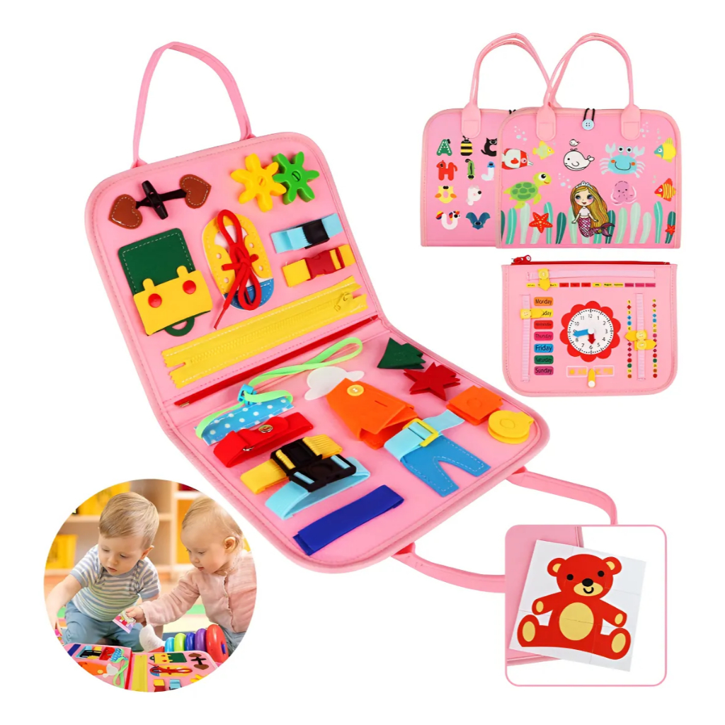 Maleta Montessori Infantil Atividades Sensorial Brinquedos Rosa-pálido