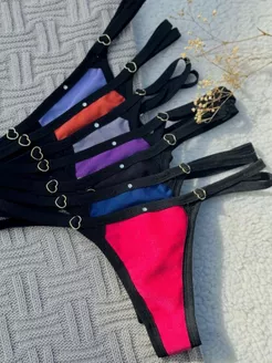Calcinha Mini Tanga Canelada Regulável Detalhe Coração Elegante Feminino Modelagem Confortável