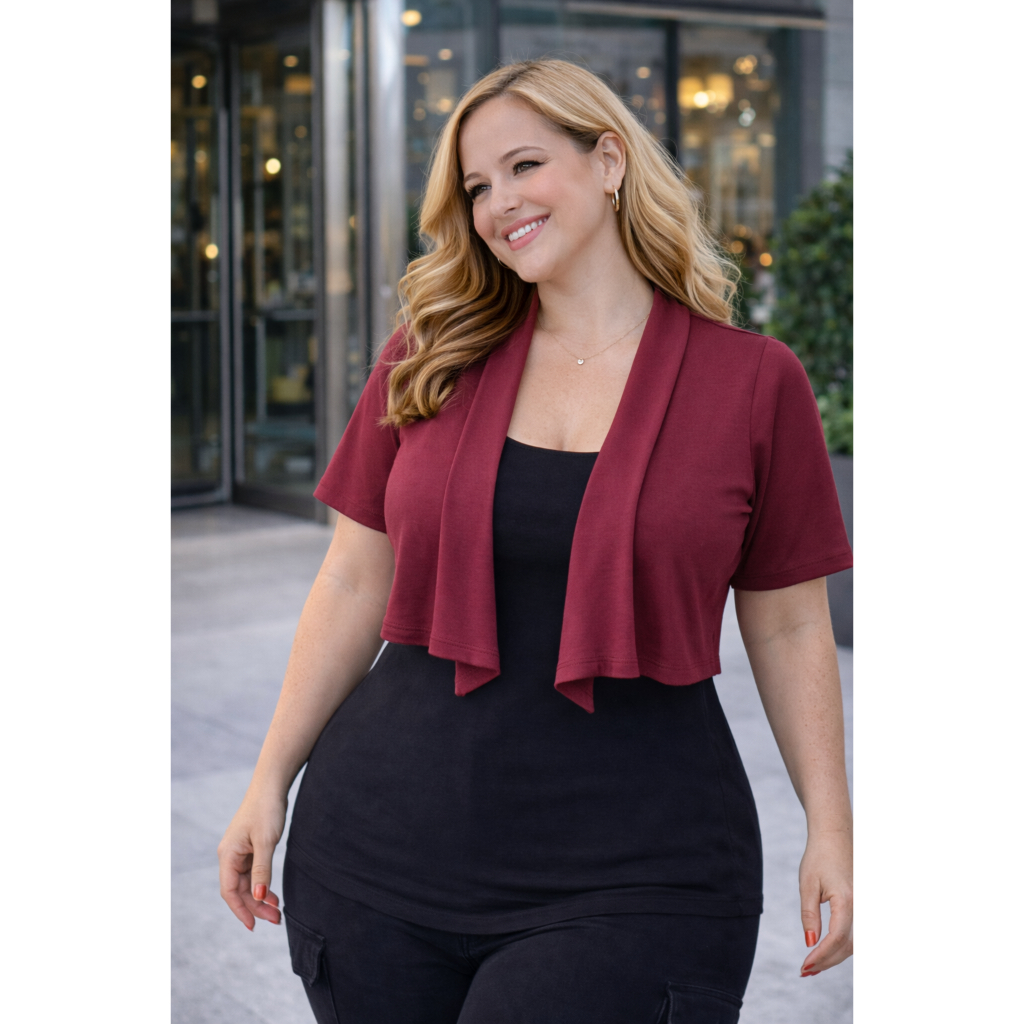 Casaquinho Bolero Plus Size Feminino Curto Soltinho Manga Curta Confortável Casual