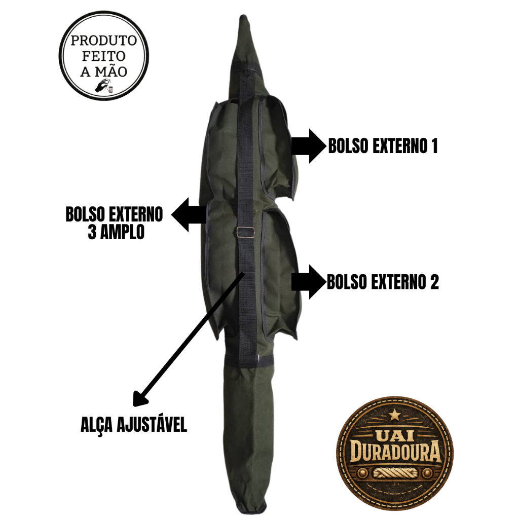Bolsa Porta Vara de Pesca Molinete e Carretilha em Lona Caminhão Impermeável – Reforçada – 4 Compartimentos