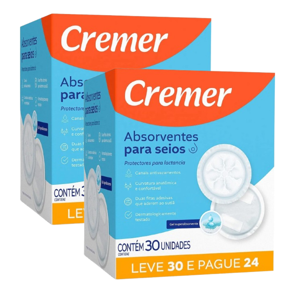Kit 60 und de Absorvente Descartavéis Para Seios Toque Suave Cremer