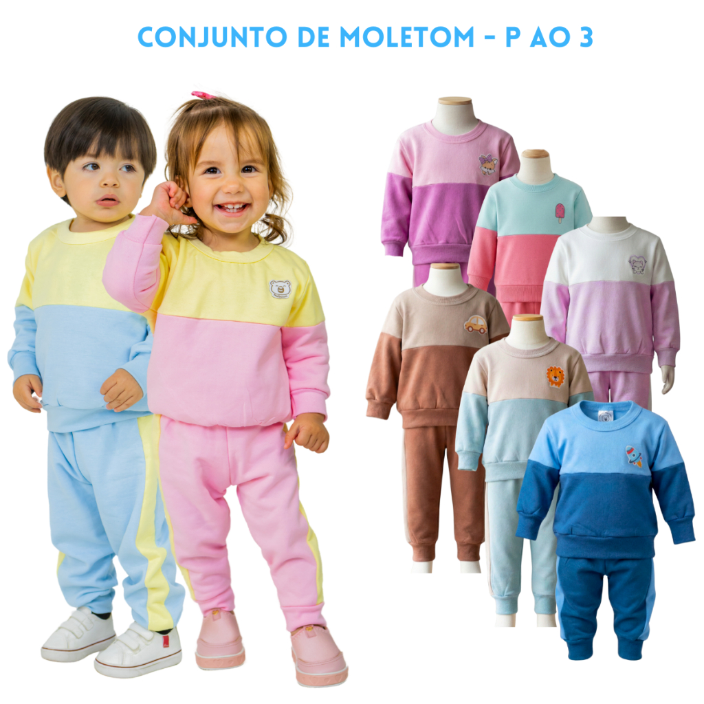 Conjunto de Moletom Infantil Menino(a) Mafessoni Felpado Inverno Blusa Calça Grosso Escola Frio P-3