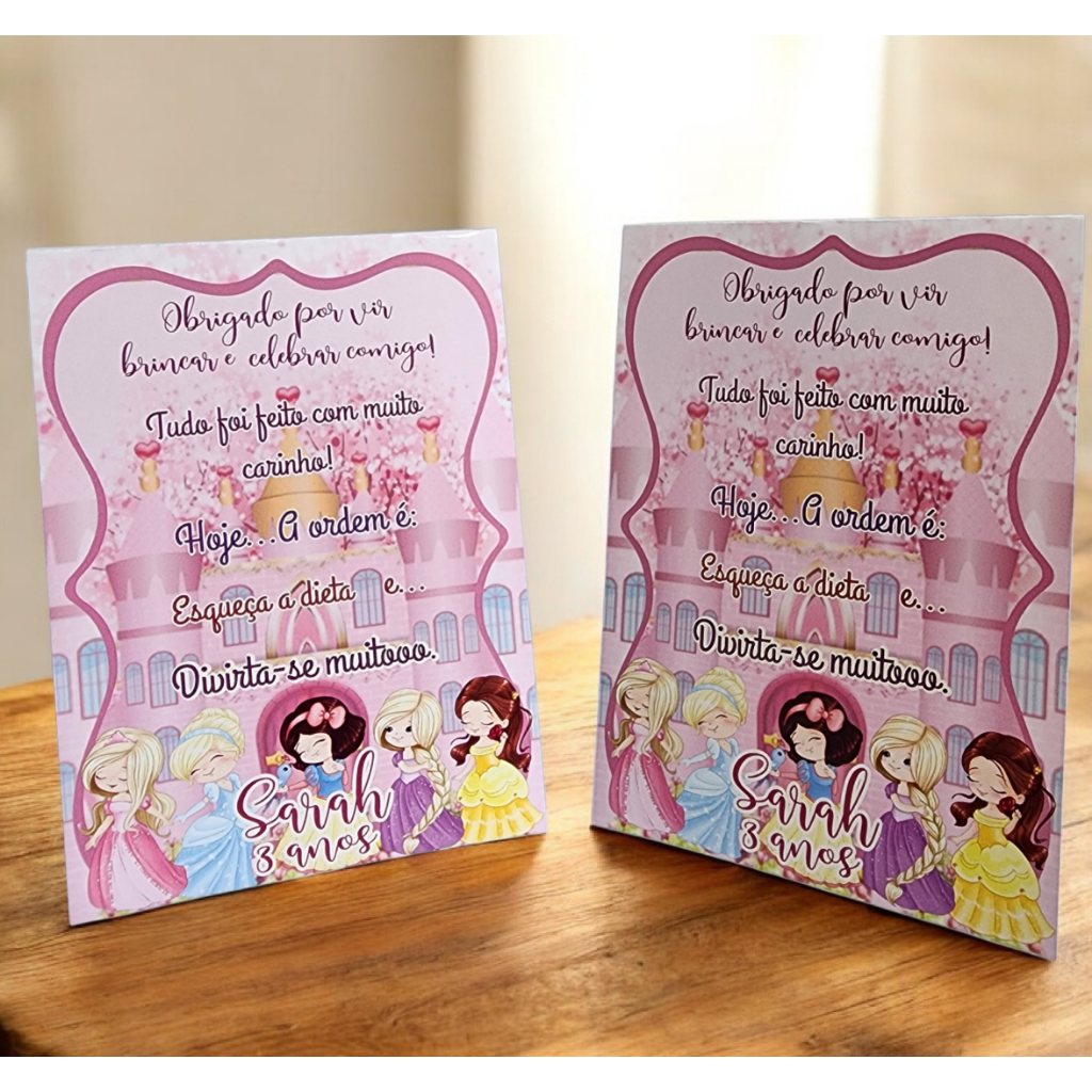 Plaquinha Agradecimento de Mesa Princesas Cute - Personalizados - Enfeites de mesa Aniversario