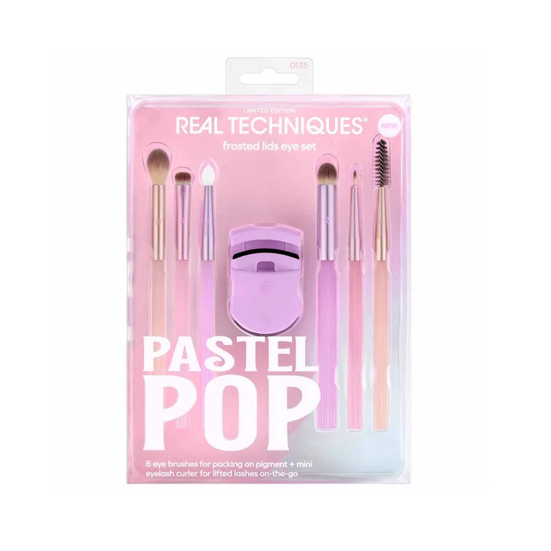 Real Techniques - Pastel Pop - Eye Kit - 6 Pincéis para Olhos Original + 1 Mini Curvador de Cílios - Sombra, Pó, Curvex