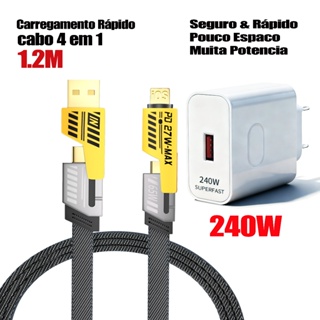 Kit Carregador GaN 240W + Cabo 4 em 1 PD | 3 Opções: Apenas Cabo/Fonte/Combo | Compatível com iPhone/Samsung/Motorola em Oferta na Shopee