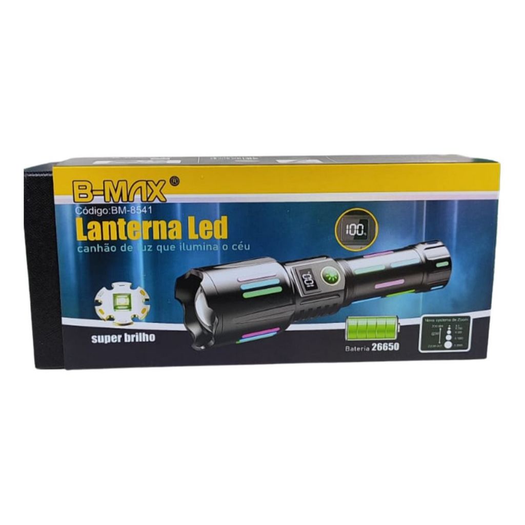Lanterna Led Tática  Potente Canhão De Luz  Potente. Lanterna Preta Luz Branca