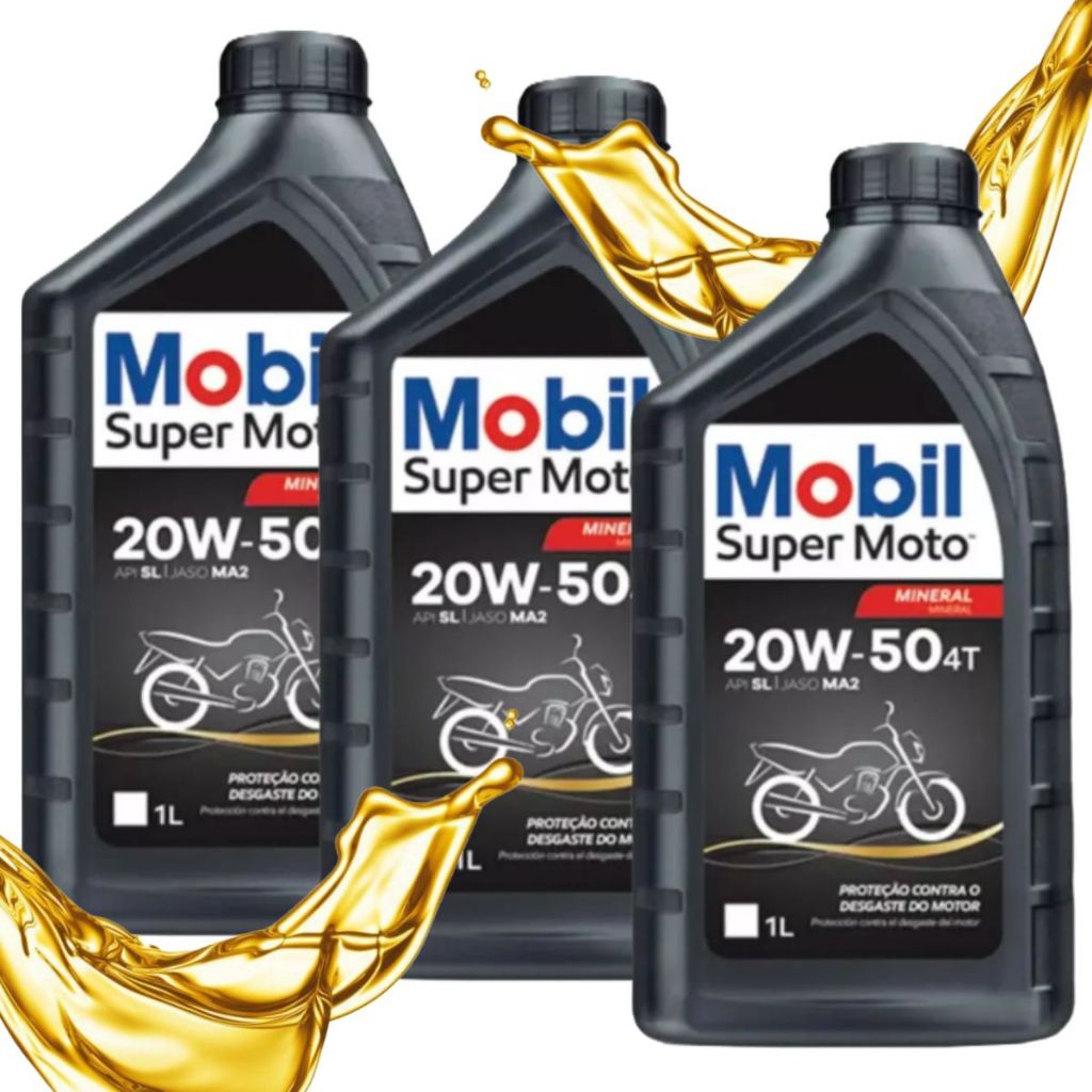 Kit Óleo Mobil 20w50 Mineral Super Moto 4 Tempos (3 Litros) em Oferta na Shopee