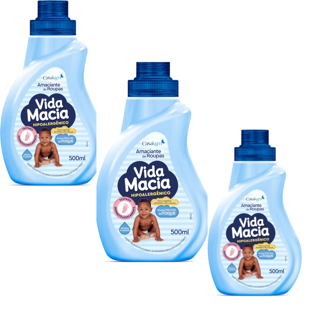 Lava Roupas + Amaciante Vida Macia Bebê 500ml – Hipoalergênico, Suave para Roupinhas de Bebê