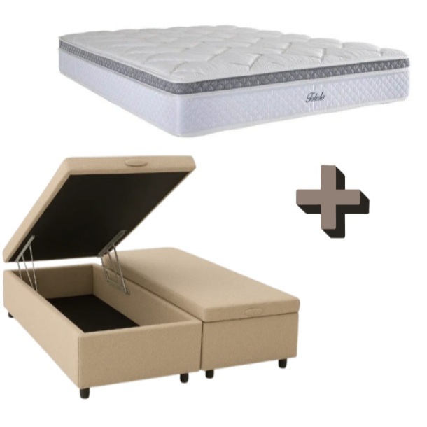 conjunto: box com baú + colchão Herval Toledo molas ensacadas queen size 158X198X74