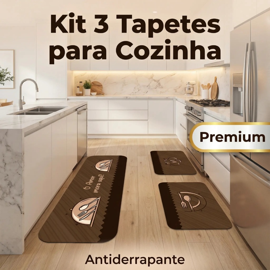 Kit 3 tapetes Decorativos para Cozinha Antiderrapante Coleção.