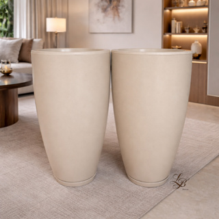 kit 2 Vasos Luxo grandes para planta, Coluna Cone Bojo Polido nº2 com prato coletor em Oferta na Shopee