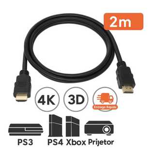 Cabo HDMI 2 metros 2.0 Full HD 4K para TV, projetor e monitor