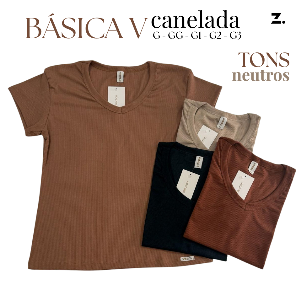 Blusa Feminina Ribana Canelada Casual Moderna Blogueira Gringa Básica Decote V 2080 em Oferta na Shopee