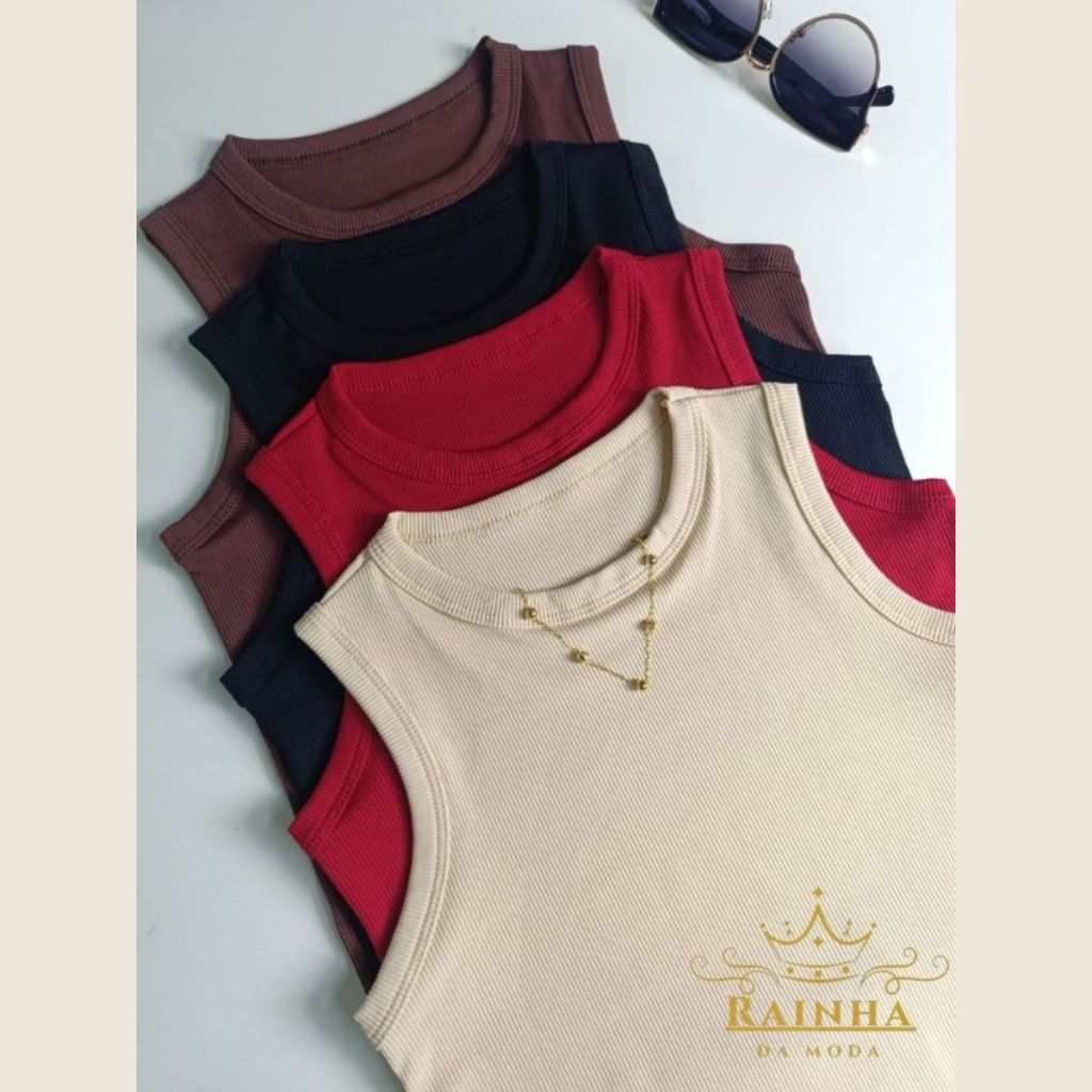 Kit 4 Regata Feminina Ribana Regata Canelada Premium Blusa Básica Slim Confortável