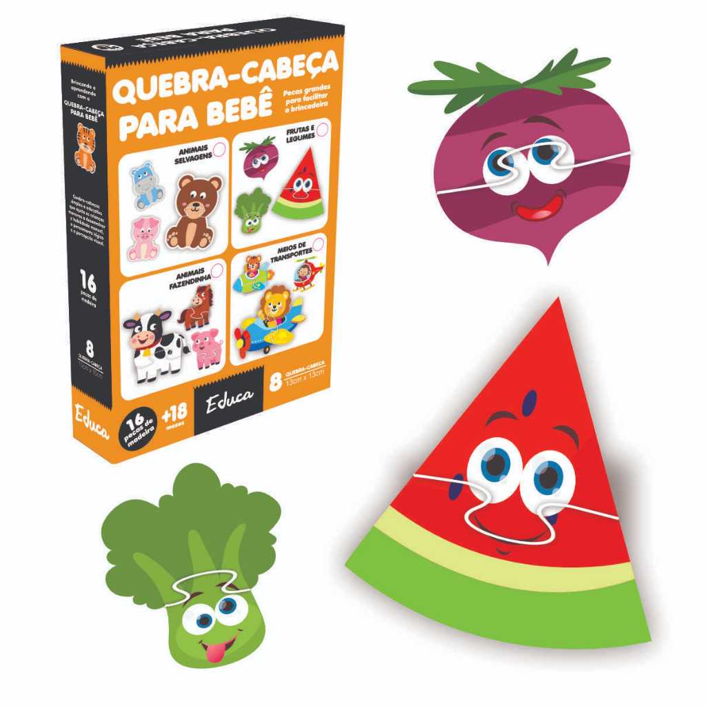 Brinquedo Educativo Quebra-Cabeça 2 Partes Frutas Madeira para Bebê Montessori em Oferta na Shopee