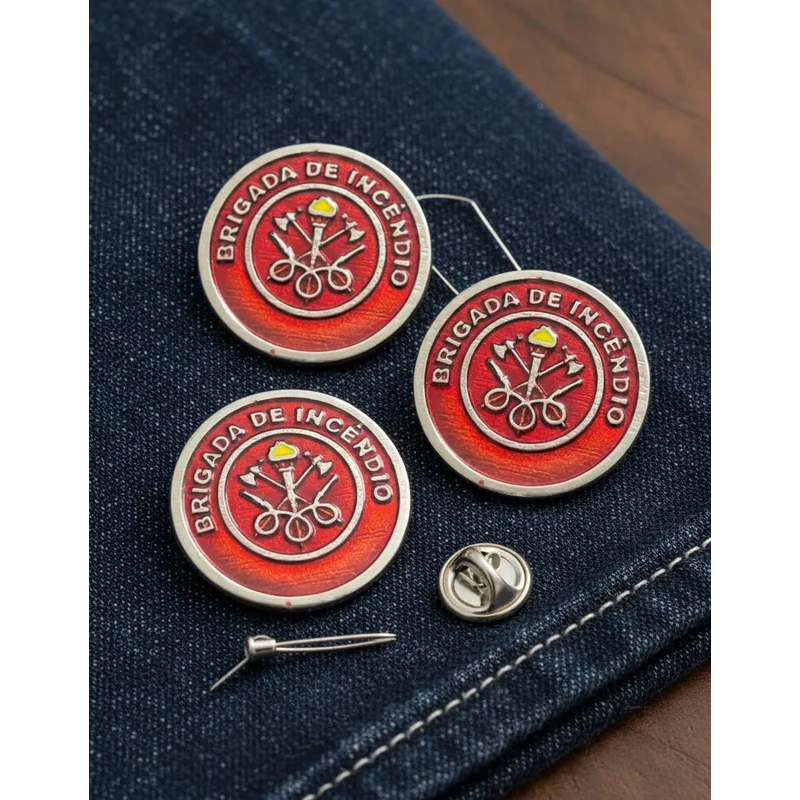 Kit 3 Botton Broche Brigada De Incêndio Pin Brigadista Metal botton brigada de incêndio uniforme