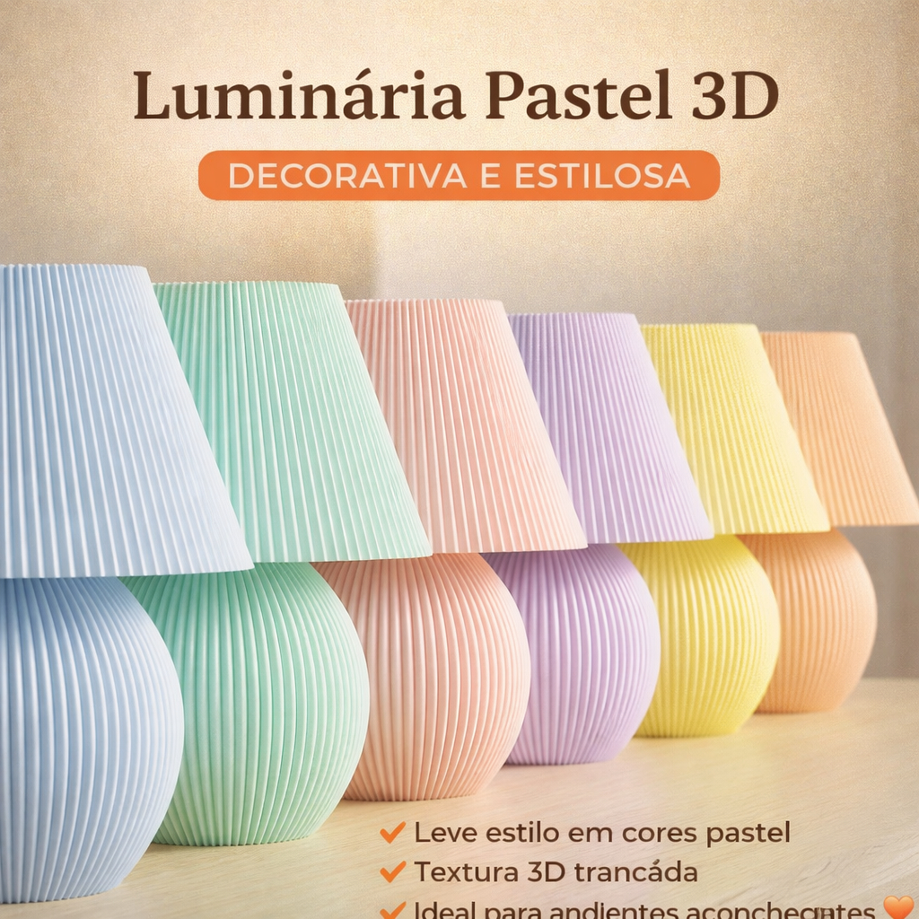 Luminária Decorativo Abajur Pastel 3D Decorativas – Conjunto Completo Multicor