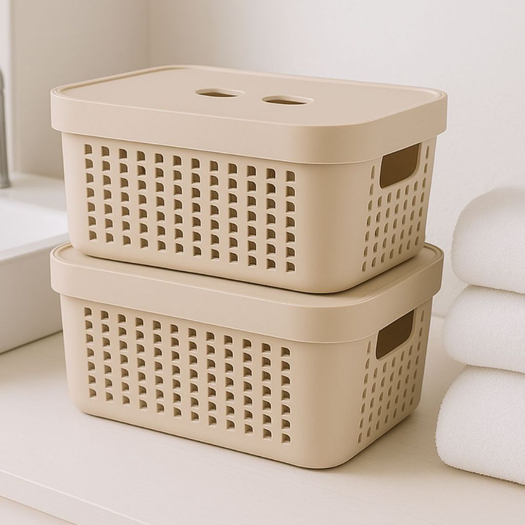 Kit 2 Caixas Organizadores com Tampa 2L Decorativo Gaveta Armário Cozinha Banheiro Ventilado