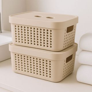 Kit 2 Caixas Organizadores com Tampa 2L Decorativo Gaveta Armário Cozinha Banheiro Ventil…