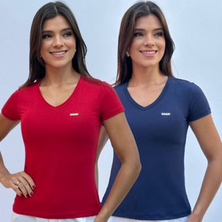 Kit 2  Baby Look Blusa Feminina Básica Gola V em Viscolycra Manga Curta Conforto e Estilo em Oferta na Shopee