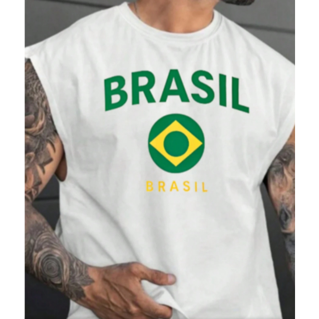 Regata Oversized Masculina Estampada Brasil | Treino, Academia e Copa do Mundo 2026 Seleção Brasileira top
