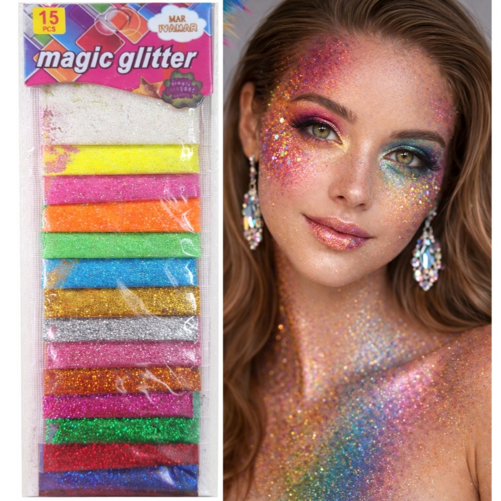 Glitter Facial Purpurina Carnaval 15 Cores Maquiagem Rosto Brilho Festa