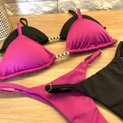 Biquíni de Fita Calcinha Com Regulagem Marquinha Cortininha Feminino Bojo Removível