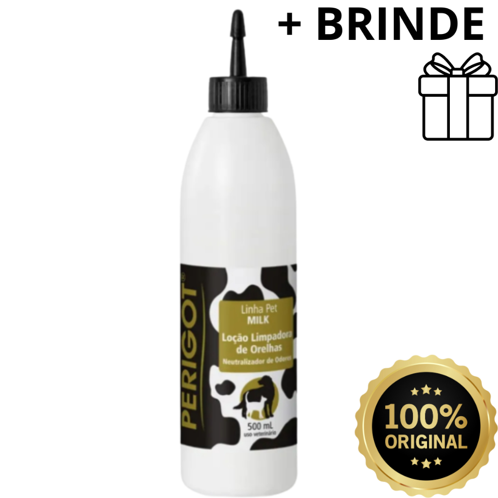 Loção Limpadora de Orelhas Perigot – 500ml - Milk - Limpa Orelha Cães e Gatos - Profissional