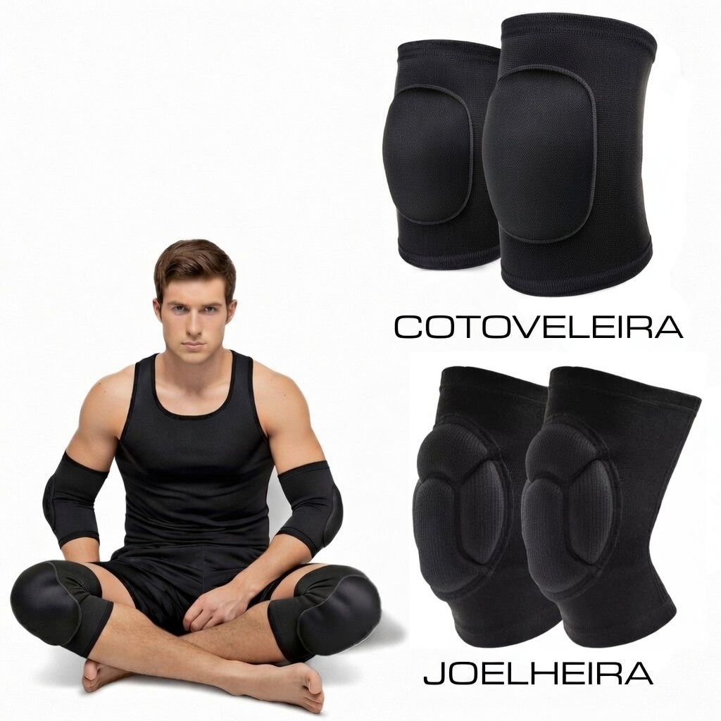 Kit Conjunto Joelheira esportiva e cotoveleira de proteção para danca volei goleiro acolchoado reforçado