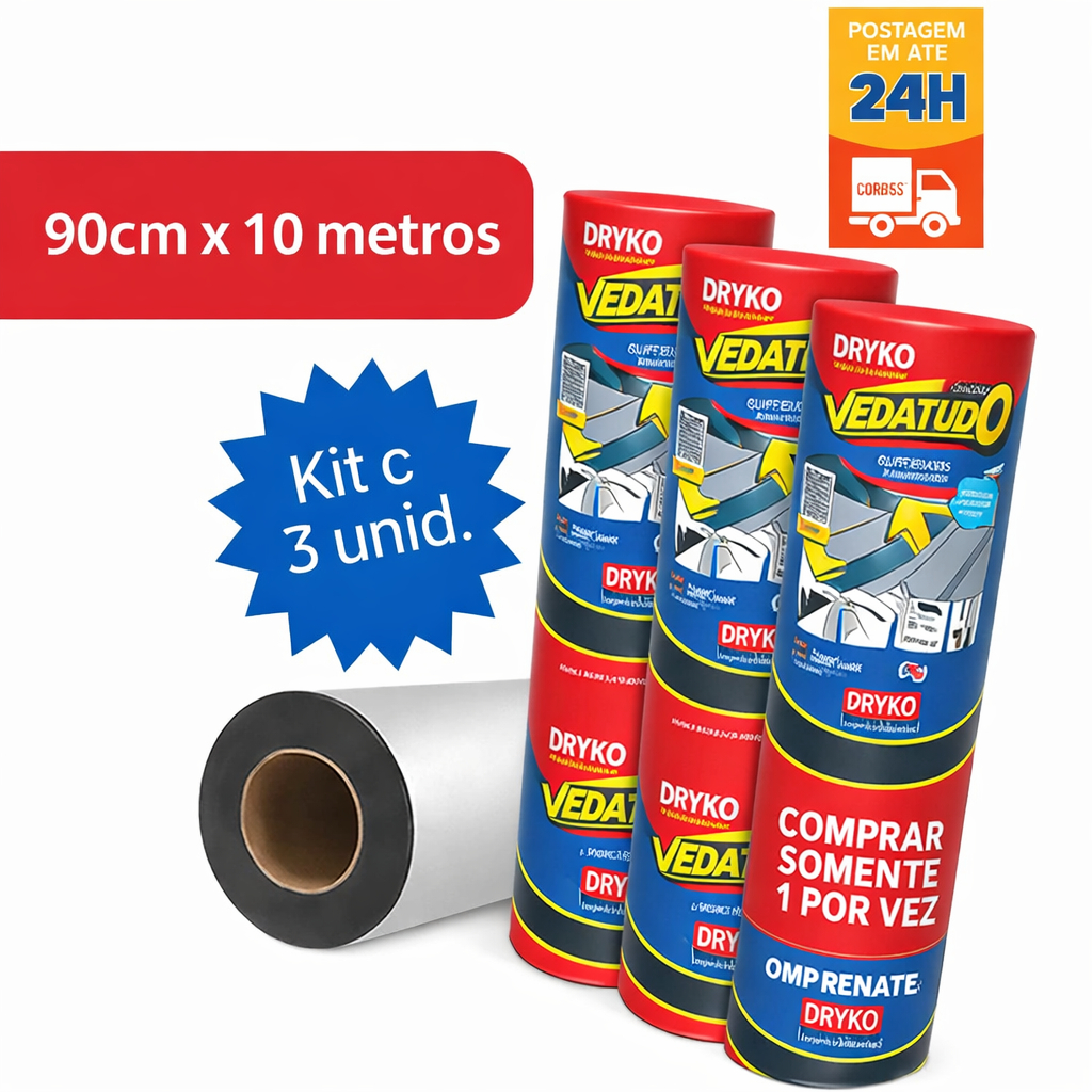 Kit 3 Manta asfáltica Auto adesiva Aluminizada Dryko 90cm x 10m - VEDATUDO DRYKO em Oferta na Shopee
