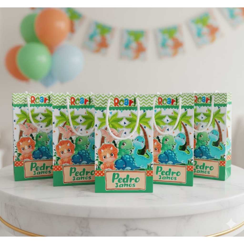 Sacolinha Surpresa Personalizada P- Lembrancinha Festa Infantil- Envio Rápido Dino Baby- Dinossauros