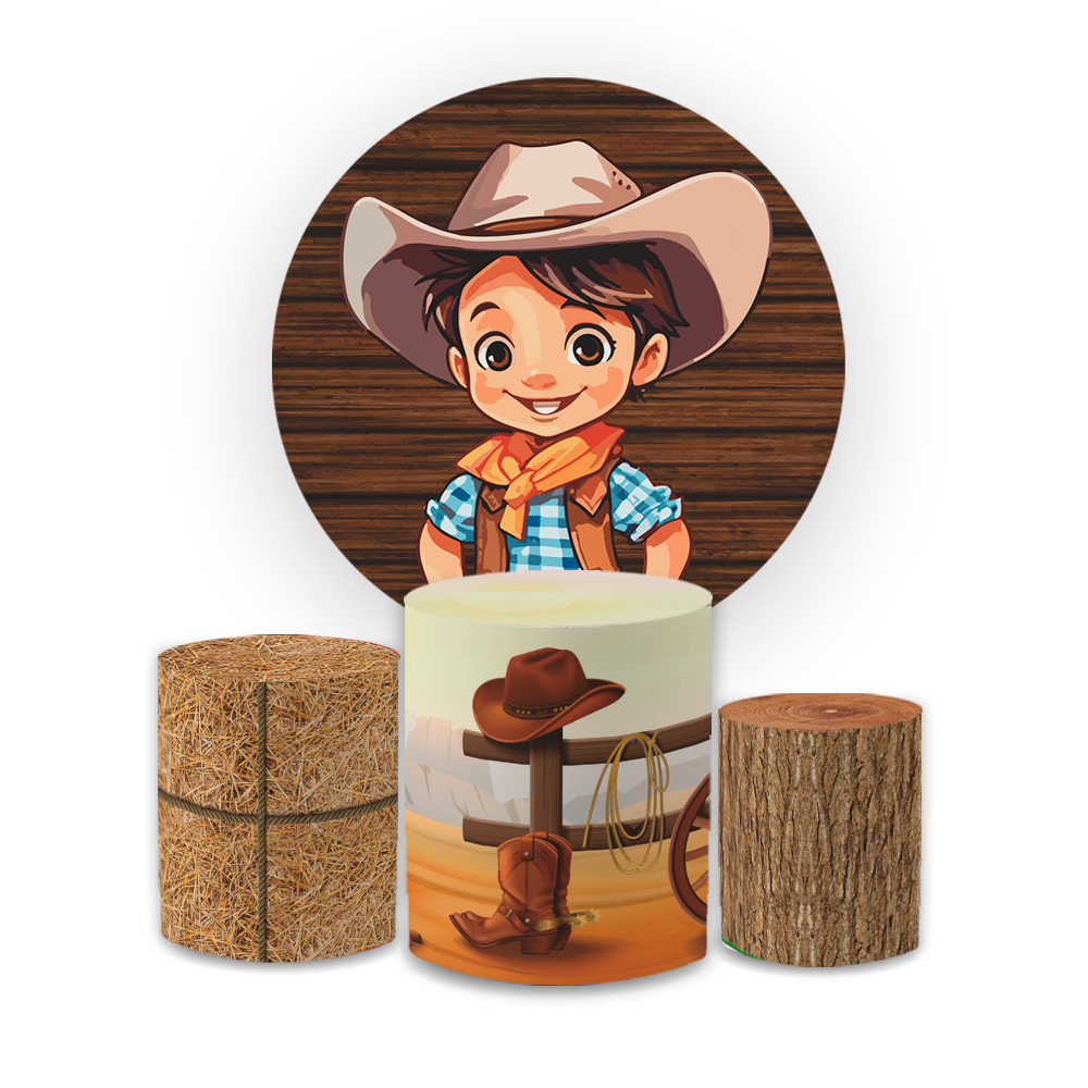 Kit Capa Painel + Trio Cilindros Cowboy Desenho Infantil Festa Aniversário Menino Far West Completo em Oferta na Shopee