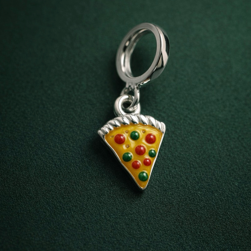 Berloque Pizza Prata 925 Acessório Temático para Pulseira Personalizada