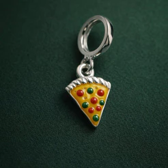 Berloque Pizza Prata 925 Acessório Temático para Pulseira Personalizada