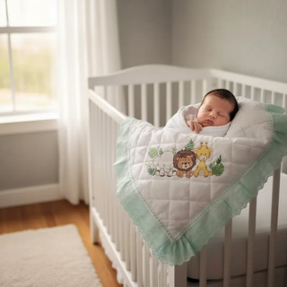 Manta Cobertor em Lese Bordada e Forrada Baby Menino Menina Hipoalergica 80cm x 80cm Safari Baby em Oferta na Shopee