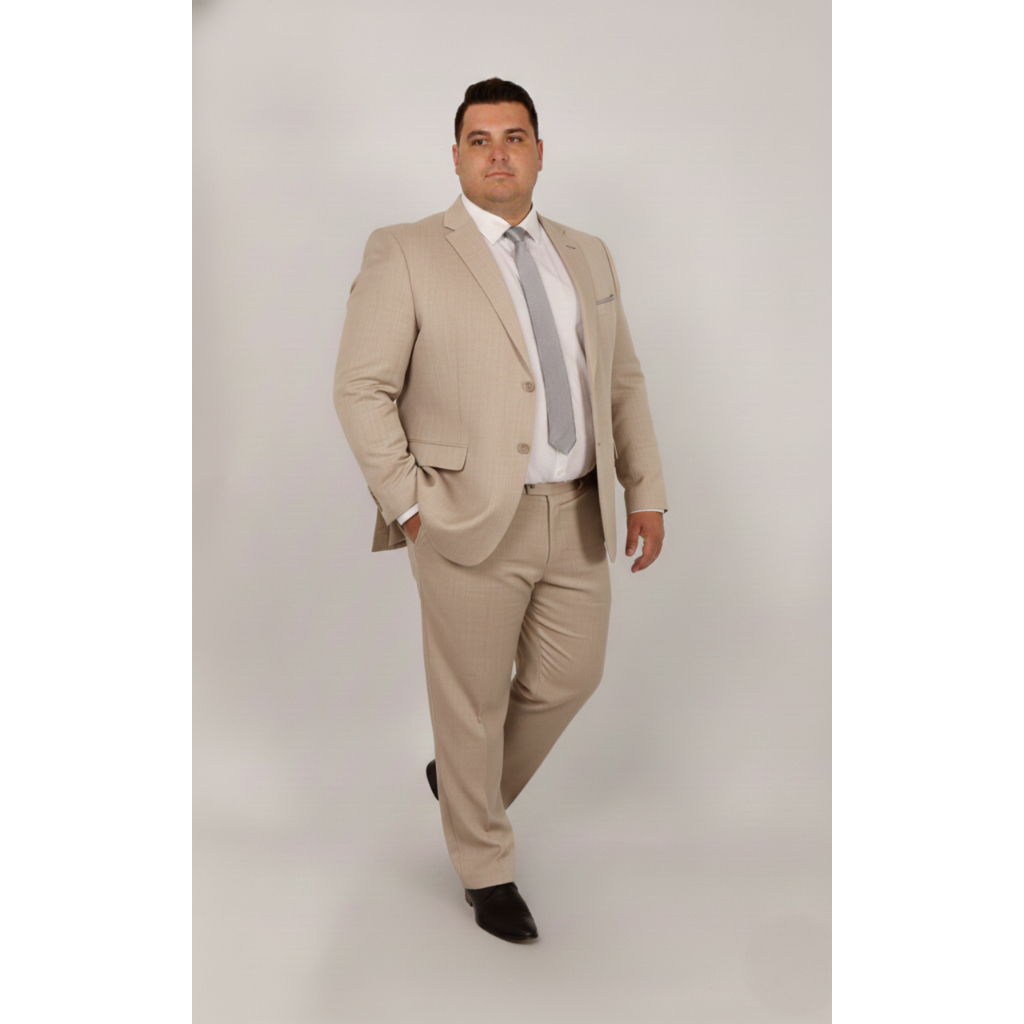 Terno Plus Size Masculino Mesclado Areia Corte Italiano Drop 4 Tamanhos 60 ao 70