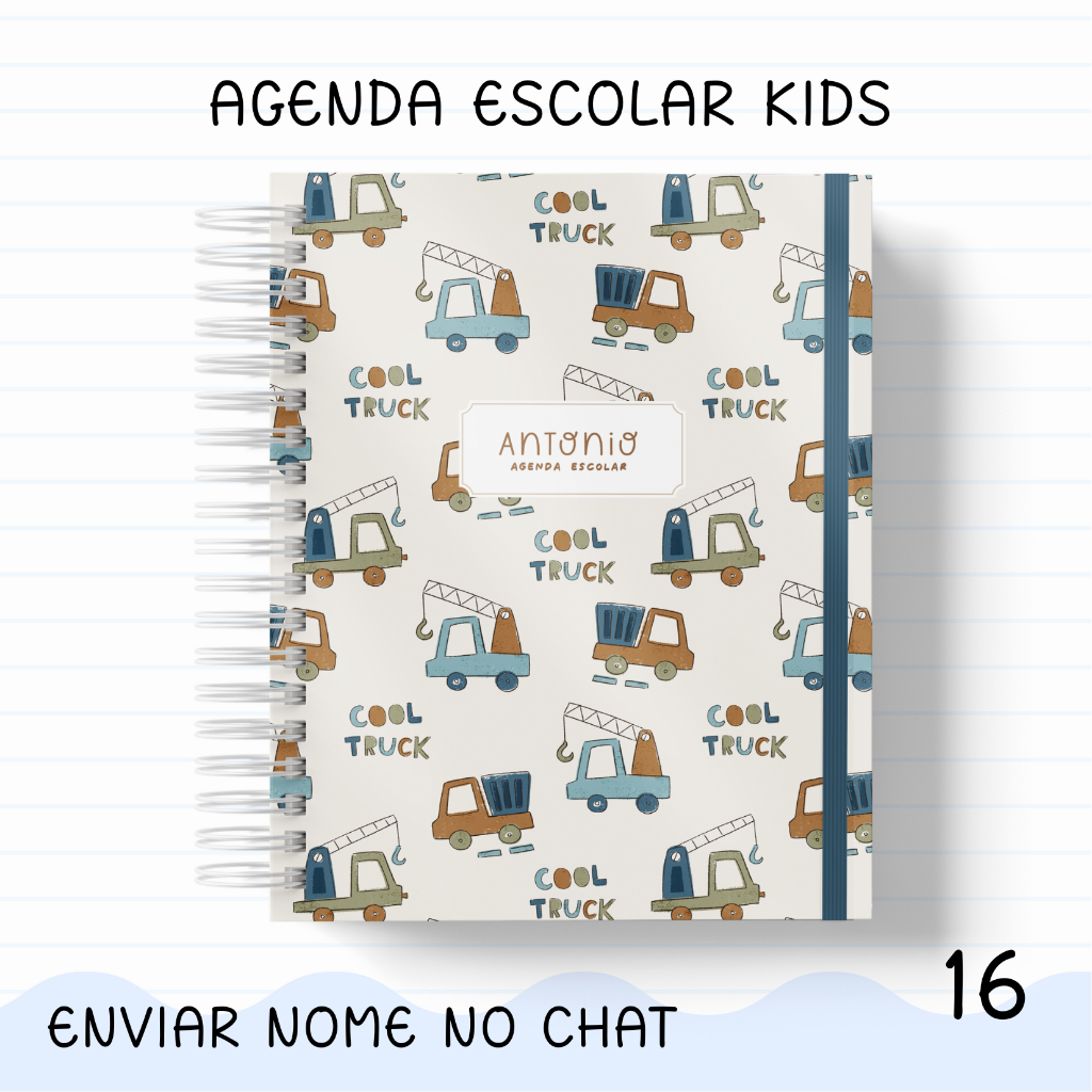 Agenda Escolar KIDS menino 2026 Personalizada c/ Nome A5 -TRANSPORTES MINIMALISTA 1 ou 2 DIAS/PAGINA em Oferta na Shopee