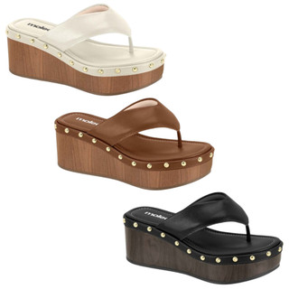 Tamanco Chinelo Feminino Plataforma Moleca Cabedal Largo Conforto Detalhe Tachas 5566.201
