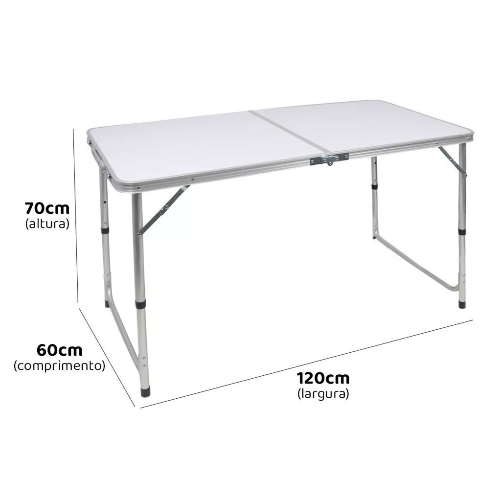 Mesa Dobrável Feita de Alumínio 120x60cm com Tampo MDF e Alça para Camping em Oferta na Shopee