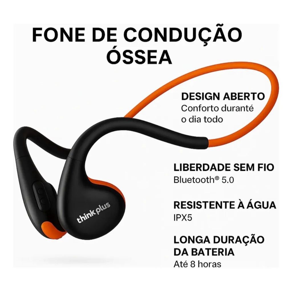 Fone de Ouvido de Condução Óssea Lenovo X7 Bluetooth 5.3 Confortável Esporte ao Ar Livre IPX5 Microfone Atende Chamadas