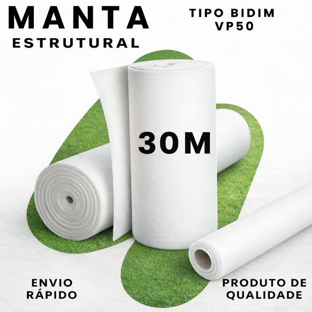 Manta Estrutural Tipo Bidim VP50 30m Reforço Impermeabilização Alta Resistência Melhor Preço