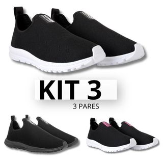 Kit 3 Tênis Meia Feminino Calce Fácil Slip On Casual confortável Academia