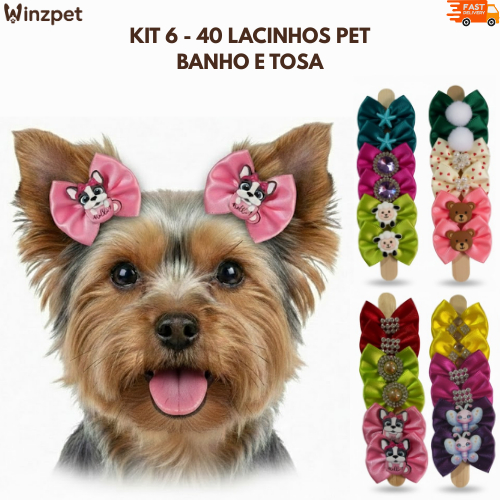 Laços Pet Lacinhos Banho Tosa Pet Tamanho Medio Cetim KIT 40 Laços