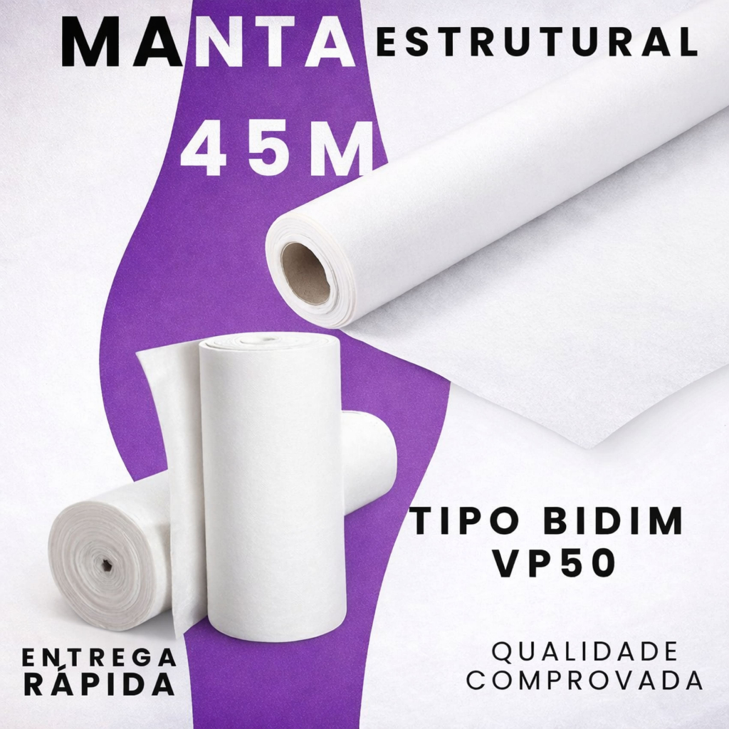 Bidim VP50 45 Metros – Manta Estrutural Alta Resistência para Obras