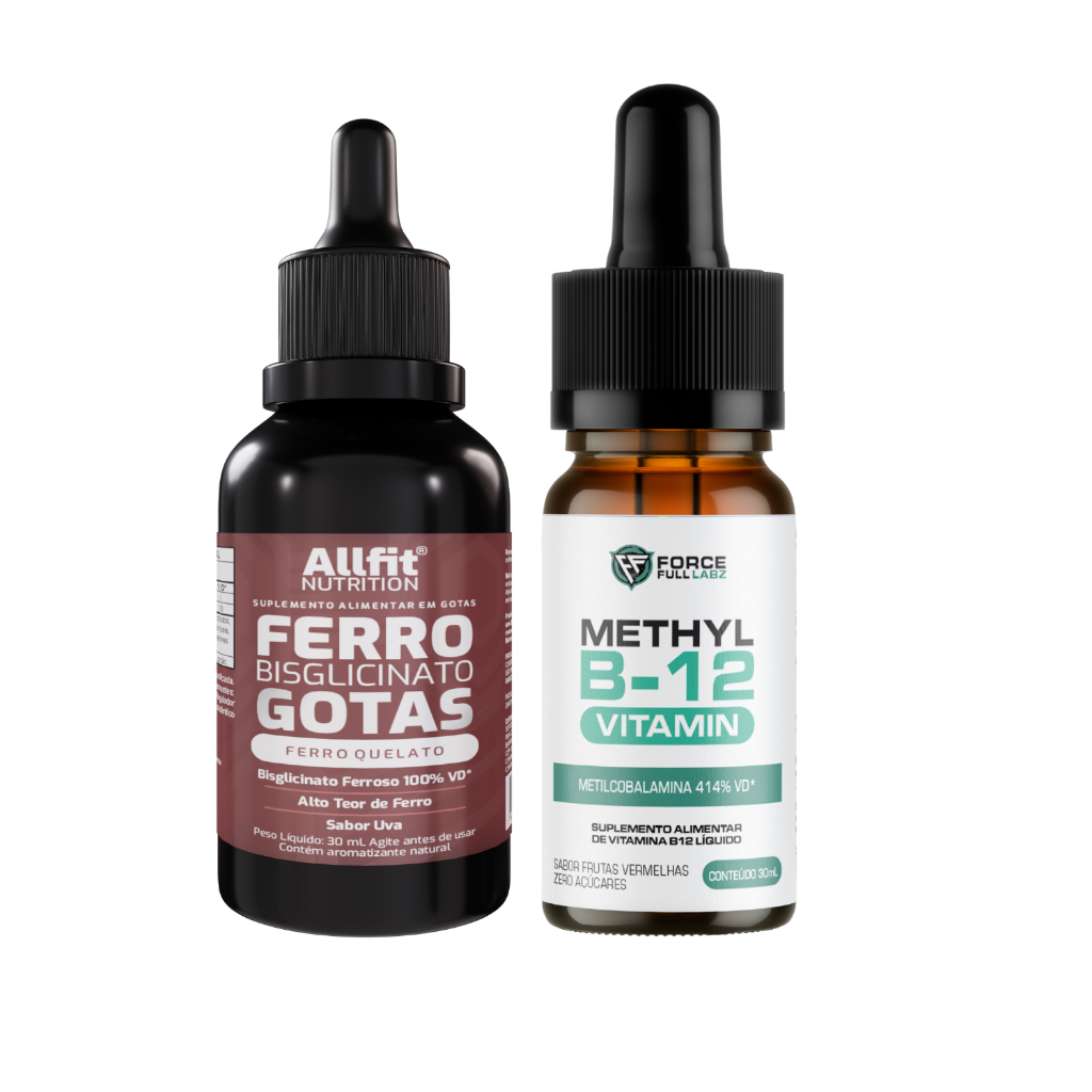 Kit Super Ferro Bisglicinato Quelato Sublingual 30ml Uva + Vitamina B12 Metilcobalamina sublingual 30ml  414% VD