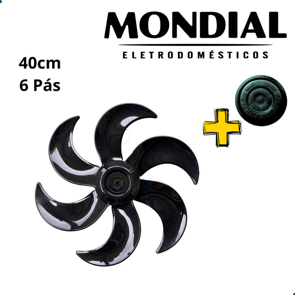 Trava + Hélice Ventilador Mondial 40cm 6 Pás Original Preta