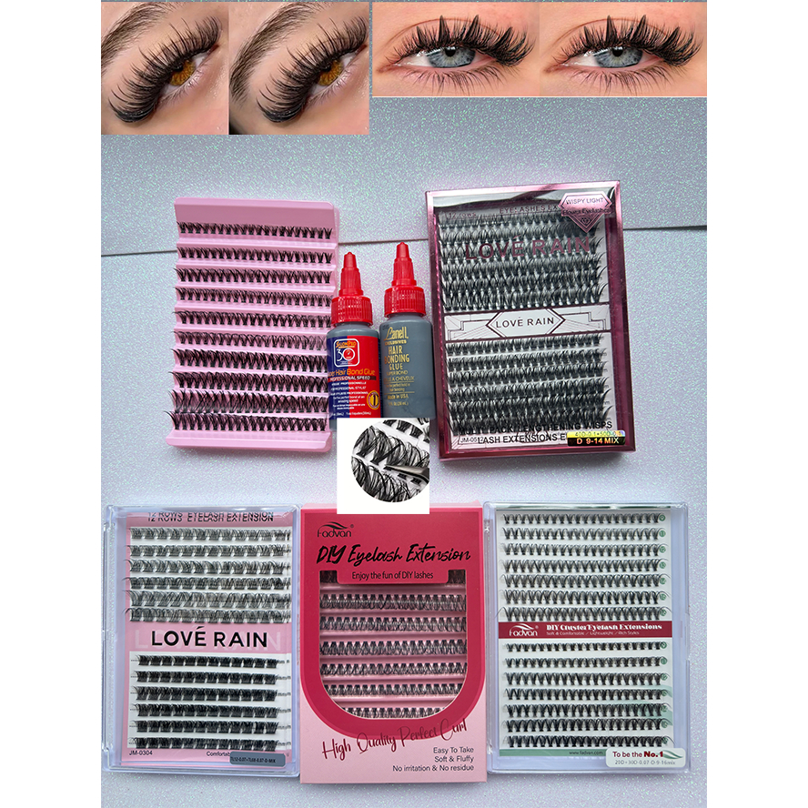 LOVÉ RAIN Kit de Cílios Mix 9-14 mm com Cola Inclusa Alta Qualidade Sem Resíduo para Extensões DIY em Oferta na Shopee