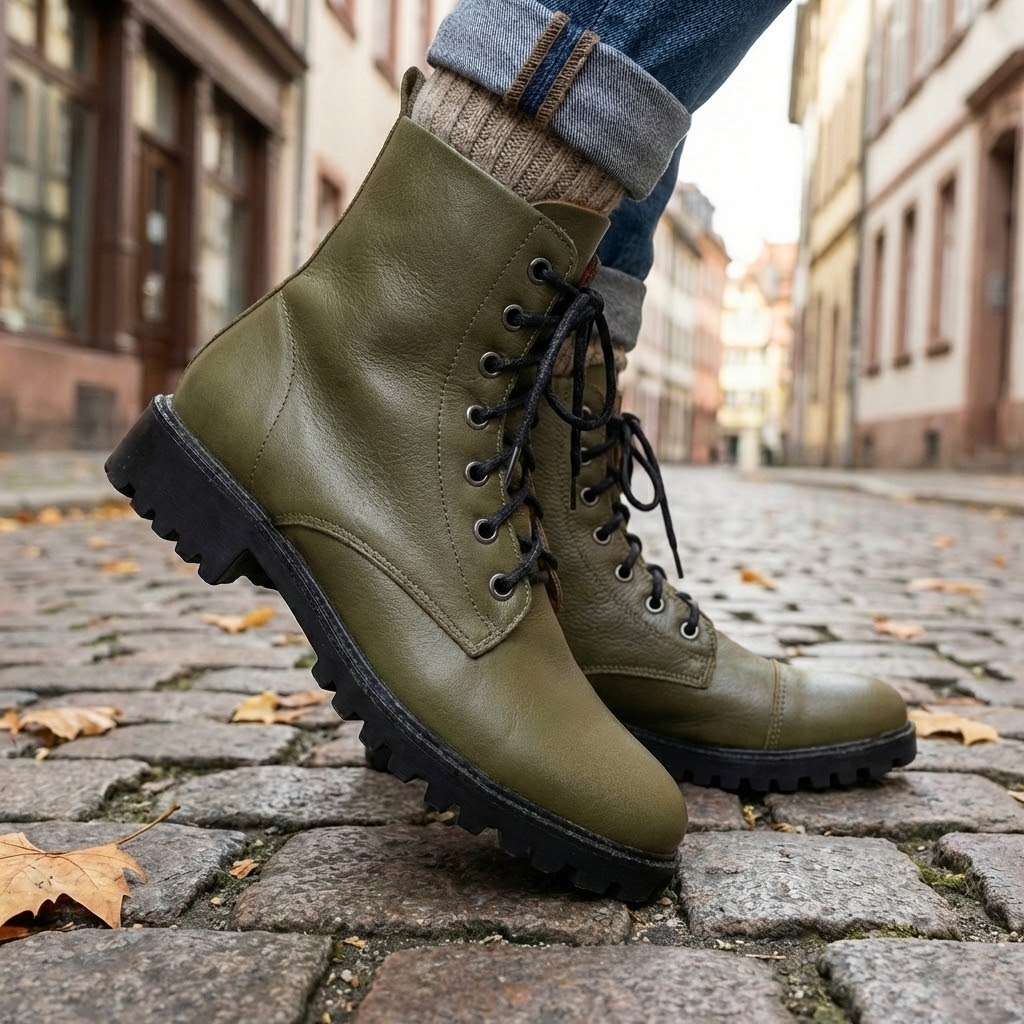 Bota Coturno Verde Militar Couro Sola Tratorada Casual Conforto