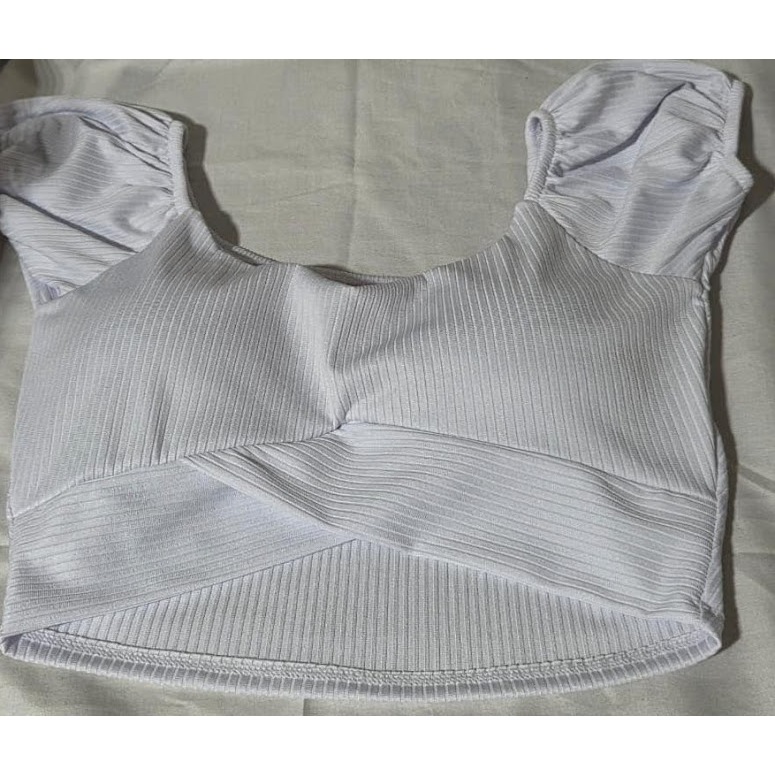 Blusa Cropped Feminino Canelado com Bojo Ombro a Ombro Estilo Ciganinha, Varias Cores